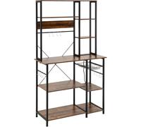 CostwayÉtagère de Cuisine avec Prise Électrique Support Micro-ondes à 6 Niveaux avec Étagères Ouvertes en Bois Crochets et Panier Marron Rustique