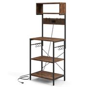 CostwayÉtagère de Cuisine Support pour Micro-ondes de 153 cm Etagères Ouvertes 10 Crochets de Suspension Marron Rustique