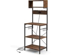 CostwayÉtagère de Cuisine Support pour Micro-ondes de 153 cm Etagères Ouvertes 10 Crochets de Suspension Marron Rustique