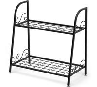 CostwayEtagère de Plantes à 2 Etages en Métal en Forme d'Echelle Intérieur/Extérieur avec Pied Réglable pour Jardin Balcon Salon