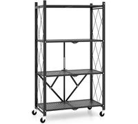 CostwayÉtagère de Rangement Pliable à 4 Niveaux Etagère de Rangement Pliable avec Roulettes Verrouillables Etagère en Métal Robuste Noir