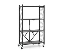 CostwayÉtagère de Rangement Pliable à 4 Niveaux Etagère de Rangement Pliable avec Roulettes Verrouillables Etagère en Métal Robuste Noir