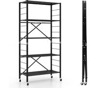 CostwayÉtagère de Rangement Pliante avec Roues Etagère charge lourde avec Étagère Réglable en Hauteur pour Cuisine Salon Garage Noir