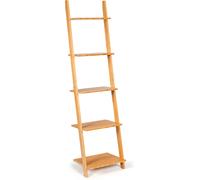 CostwayÉtagère Échelle à 5 Niveaux Bibliothèque Moderne Penchée en Bambou Étagères d'Affichage Support pour Plantes