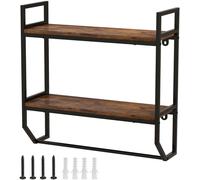 CostwayÉtagère Murale de Rangement Industriel 2 Niveaux Étagère Flottante avec Barre de Suspension pour Salon Cuisine Salle de Bain