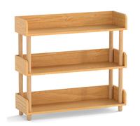 CostwayEtagere Rangement 3 Niveaux Bibliotheque en Bois de Pin avec Étagères Ouvertes&3 Garde-Corps Surélevés Charge 60 kg 80x24x74 cm Naturel