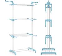 CostwayÉtendoir à Linge à Séchoir Pliant avec Ailes Latérales Rotatives et Étagères Pliables pour une Utilisation en Intérieur et en Extérieur Blanc