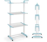 CostwayÉtendoir à Linge à Séchoir Pliant avec Ailes Latérales Rotatives et Étagères Pliables pour une Utilisation en Intérieur et en Extérieur Bleu