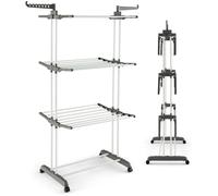 CostwayÉtendoir à Linge à Séchoir Pliant avec Ailes Latérales Rotatives et Étagères Pliables pour une Utilisation en Intérieur et en Extérieur Gris