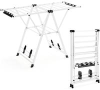 CostwayÉtendoir à Linge Pliable en Métal avec Ailes Réglables en Hauteur 16 Barres de Séchage Pinces à Chaussures-Chaussettes Blanc