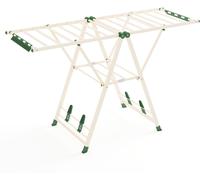 CostwayÉtendoir à Linge Pliable en Métal avec Ailes Réglables en Hauteur 18 Barres de Séchage Pinces à Chaussures-chaussettes Beige