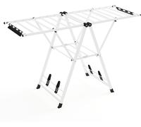 CostwayÉtendoir à Linge Pliable en Métal avec Ailes Réglables en Hauteur 18 Barres de Séchage Pinces à Chaussures-chaussettes Blanc