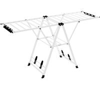 CostwayÉtendoir à Linge Pliable en Métal avec Ailes Réglables en Hauteur 20 Barres de Séchage Pinces à Chaussures-chaussettes Blanc