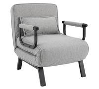 CostwayFauteuil Convertible 1 Place Fauteuil-Lit Chauffeuse 3 en 1 avec Dossier Réglable Oreiller Inclus Assise Large Accoudoir Gris Clair