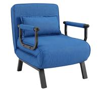 CostwayFauteuil Convertible 1 Place Fauteuil-Lit Chauffeuse 3 en 1 avec Dossier Réglable Oreiller Inclus Assise Large Accoudoir Bleu