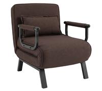 CostwayFauteuil Convertible 1 Place Fauteuil-Lit Chauffeuse 3 en 1 avec Dossier Réglable Oreiller Inclus Assise Large Accoudoir Marron