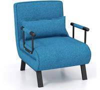 CostwayFauteuil Convertible à Lit 1 Place, Fauteuil de Salon 4-en-1 Dossier Réglable en 6 Positions avec Oreiller Bleu