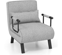 CostwayFauteuil Convertible à Lit 1 Place, Fauteuil de Salon 4-en-1 Dossier Réglable en 6 Positions avec Oreiller Gris Clair
