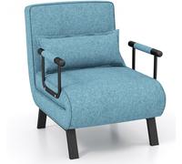 CostwayFauteuil Convertible à Lit 1 Place, Fauteuil de Salon 4-en-1 Dossier Réglable en 6 Positions avec Oreiller Vert