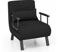CostwayFauteuil Convertible à Lit 1 Place, Fauteuil de Salon 4-en-1 Dossier Réglable en 6 Positions avec Oreiller Noir