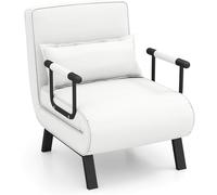 CostwayFauteuil Convertible à Lit 1 Place, Fauteuil de Salon 4-en-1 Dossier Réglable en 6 Positions avec Oreiller Blanc