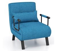 CostwayFauteuil Convertible à Lit 1 Place, Fauteuil de Salon 4-en-1 Dossier Réglable en 6 Positions avec Oreiller Bleu
