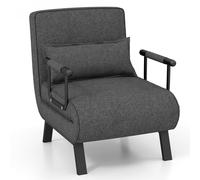 CostwayFauteuil Convertible à Lit 1 Place, Fauteuil de Salon 4-en-1 Dossier Réglable en 6 Positions avec Oreiller Gris Foncé