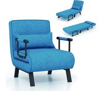 CostwayFauteuil Convertible Canapé-Lit Pliable avec Coussin 2 Accoudoir et Dossier Réglable à 5 Positions Housse Déhoussable Bleu