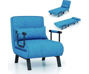 CostwayFauteuil Convertible Canapé-Lit Pliable avec Coussin 2 Accoudoir et Dossier Réglable à 5 Positions Housse Déhoussable Bleu