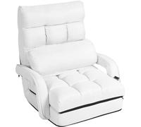 CostwayFauteuil Convertible Chauffeuse Convertible 1 Place avec Oreiller 5 Positions en Tissu Lin Éponge 54x56x70cm Blanc