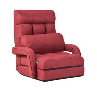 CostwayFauteuil Convertible Chauffeuse Convertible 1 Place avec Oreiller 5 Positions en Tissu Lin Éponge 54x56x70cm Rouge