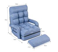 CostwayFauteuil Convertible Chauffeuse Convertible 1 Place avec Oreiller 5 Positions en Tissu Lin Éponge 54x56x70cm Bleu