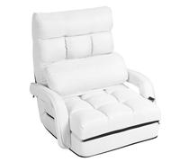CostwayFauteuil Convertible Chauffeuse Convertible 1 Place avec Oreiller 5 Positions en Tissu Lin Éponge 54x56x70cm Blanc