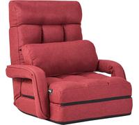 CostwayFauteuil Convertible Chauffeuse Convertible 1 Place avec Oreiller 5 Positions en Tissu Lin Éponge 54x56x70cm Rouge