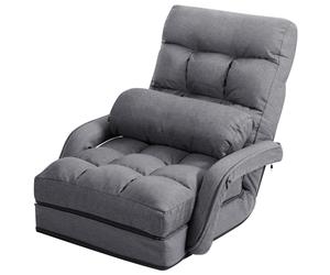 CostwayFauteuil Convertible Chauffeuse Convertible 1 Place avec Oreiller 5 Positions en Tissu Lin Éponge 54x56x70cm Gris