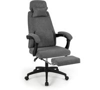 CostwayFauteuil de Bureau Inclinable Chaise de Bureau Rembourrée en Tissu Chenille avec Accoudoirs Rembourrés et Repose-pieds Rétractable Gris