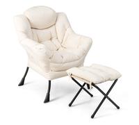 CostwayFauteuil Paresseux avec Ottoman Fauteuil Moderne de Loisirs pour la Lecture avec Oreiller Accoudoirs Poche Latérale et Repose-pieds pour Salon Chambre Bureau Beige