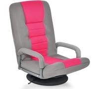CostwayFauteuil Pliable de Sol avec Accoudoirs Dossier Réglable sur 5+2 Positions et Base Pivotante à 360° Cadre en Fer Robuste 6 Couleurs Rose