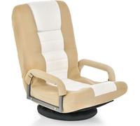 CostwayFauteuil Pliable de Sol avec Accoudoirs Dossier Réglable sur 5+2 Positions et Base Pivotante à 360° Cadre en Fer Robuste 6 Couleurs Café