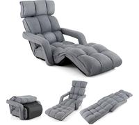 CostwayFauteuil Relax pour Salon Chaise de Sol Méridienne Dossier Réglable à 5 Angles avec Appui-tête et Repose-pieds Gris