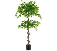 CostwayFicus Artificiel de 150 Cm Grande Plante D'intérieur Artificielle avec 882 Feuilles Tronc Réaliste Mousse Séchée Pot Rempli de Ciment pour Salon Vert