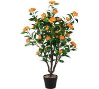 COSTWAY Fleur Artificielle Camélia 37 Têtes, Résistantes aux UV, 100 cm avec Pot Déco de Maison Nuptiale de Noce