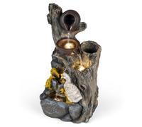 CostwayFontaine de Jardin Extérieur 57 cm avec Éclairage LED Cascade en Résine Aspect Pierre et Bois avec Canards Débit Réglable