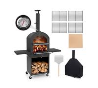 CostwayFour à Pizza d'Extérieur Four à Bois avec Housse de Protection Pierre à Pizza Pelle Thermomètre Intégré et Rangement Portable avec Roulettes