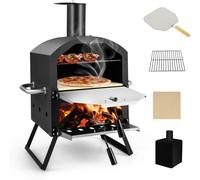 COSTWAY Four à Pizza Extérieur à 2 Couches Etagère du Milieu Amovible avec Pierre à Pizza,Grille , Pelle, Housse Etanche Cheminée