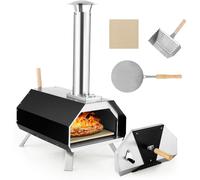 CostwayFour à Pizza Extérieur en Acier Inoxydable avec Pierre à Pizza de 30,5cm Four à Bois pour Pizza avec Pelle Pare-feu Pieds Pliables