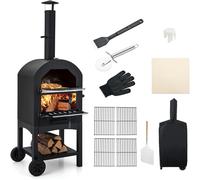 CostwayFour à Pizza Mobile 162cm en Fer avec Thermomètre et Cheminée Fours à Pizza avec 2 Roues et Housse Imperméable Poignée Ergonomique