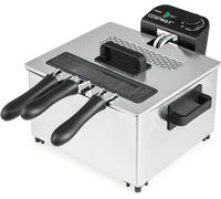 CostwayFriteuse Électrique 2000W Friteuse à Huile 5 L en Acier Inoxydable avec 3 Paniers Régulateur de Température & Couvercle Argent