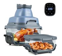 CostwayFriteuse Sans Huile 4 L Friteuse à Air Chaud en Verre 1500 W avec Double Récipients Empilables Couvercles Pratiques Thermostat 220 °C Bleu