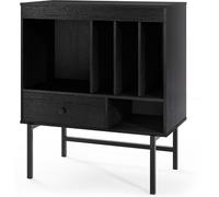 CostwayGrand Support pour Platine Vinyle Meuble de Rangement Vinyles Style Mid Century Moderne avec Compartiments Ouverts Porte-Album Noir